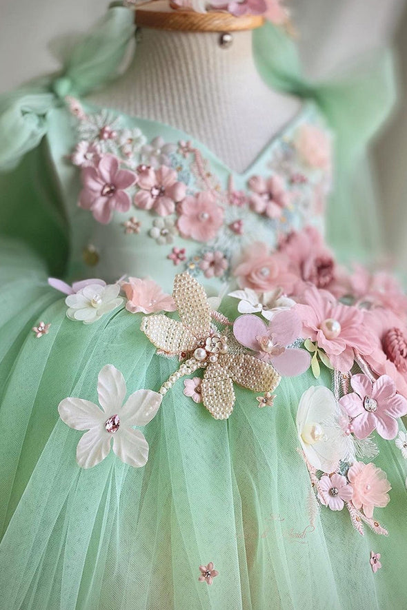 Light Green Lolita Pretty Girl Dress With Flower