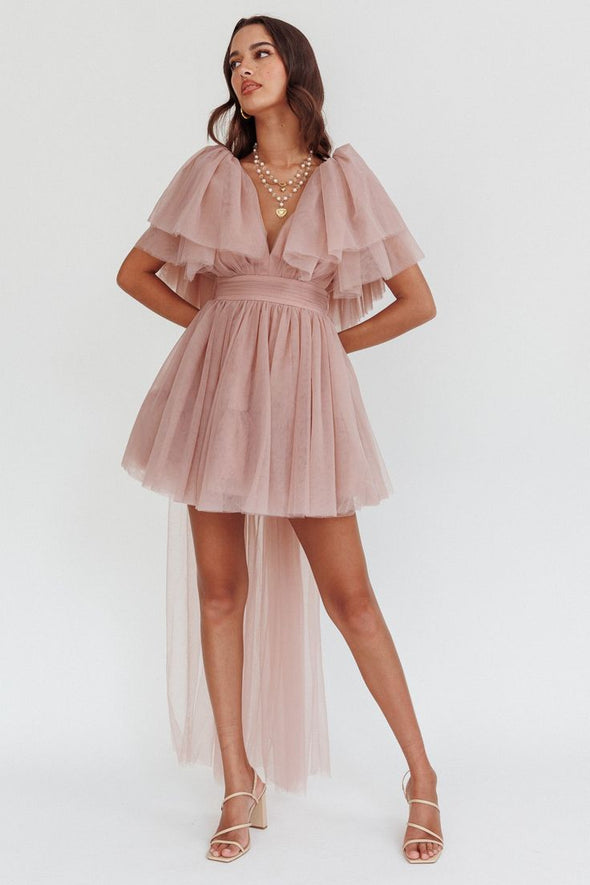 V Neck Flare Short Sleeves Party Dress With Sash