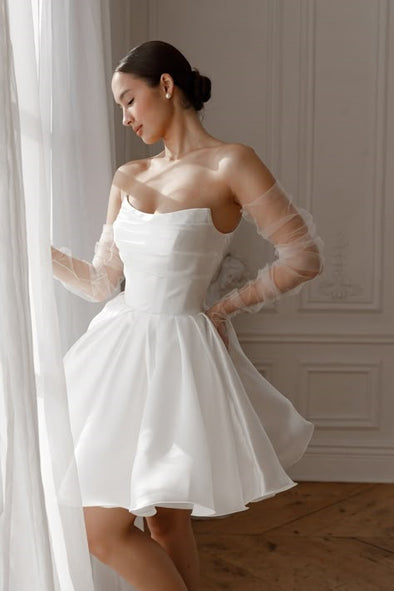 Short Wedding Dress With Detachable Sleeves