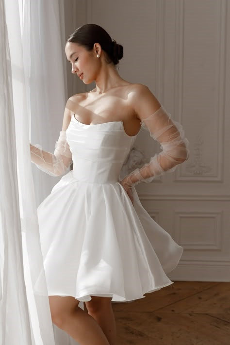 Short Wedding Dress With Detachable Sleeves