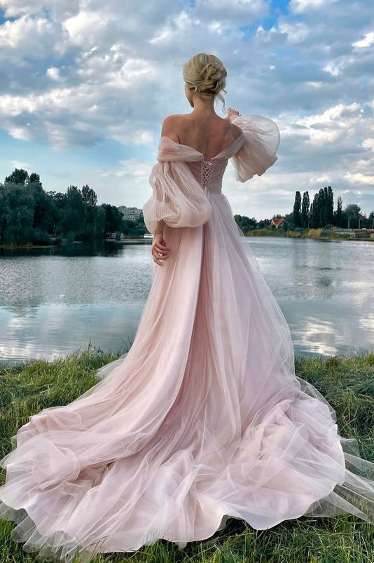 Off The Shoulder Dusty Pink Wedding Dress