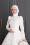 Long Sleeve Lace Muslim Wedding Dress Vintage Bridal Gown