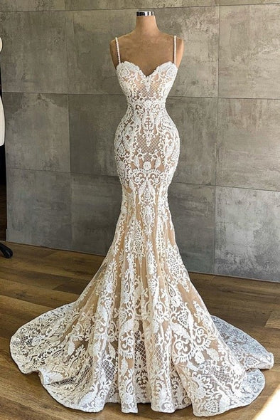 Luxury Mermaid Lace Wedding Dress Spaghetti Strap