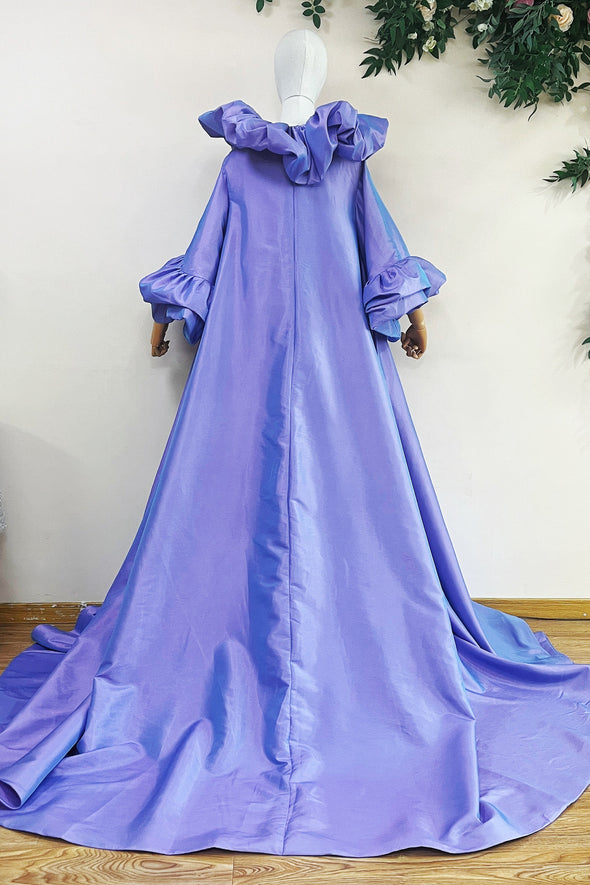 Lavender Taffeta Evening Coat With Flare Sleeves