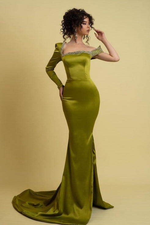 One Shoulder Charmeuse Mermaid Prom Dress with Daring Slit