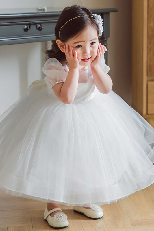 White Organza Ball Gown Flower Girl Dress