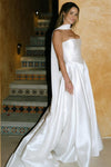 A Line Mikado Satin Long Wedding Gown With Sash