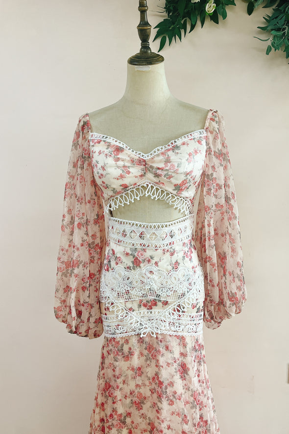 Printed Floral Chiffon Boho Wedding Dress