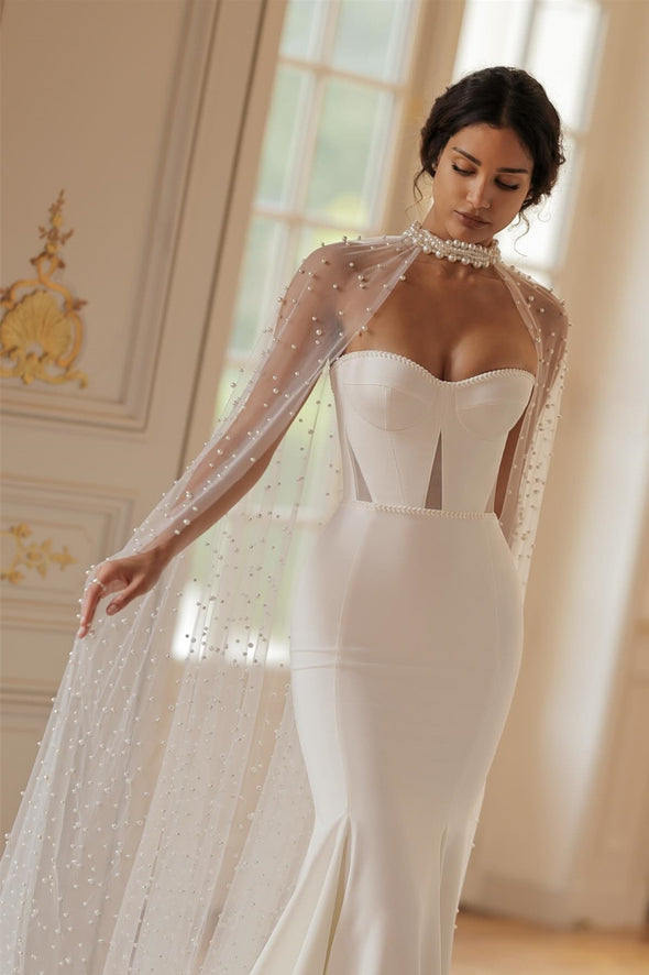 Mermaid Wedding Dresses With Long Beaded Sequined Cape