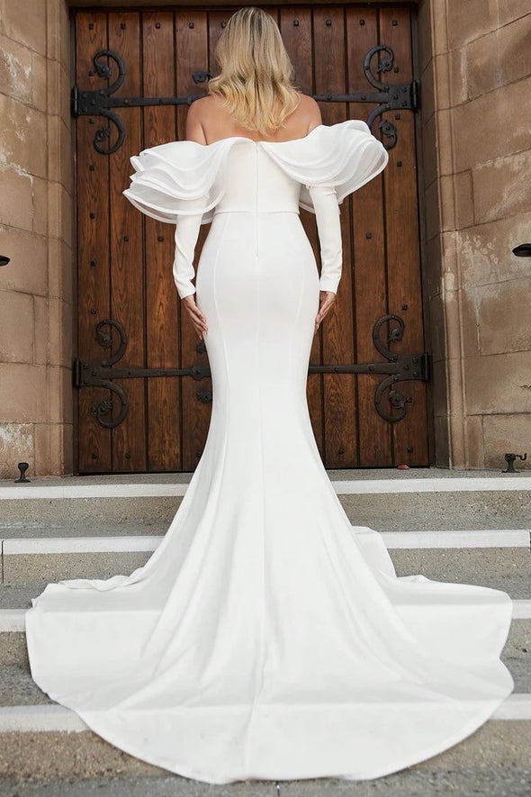 Elegant Off The Shoulder Tiered Ruffles Mermaid Wedding Dresses