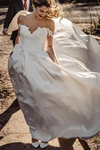 Off The Shoulder Lace Top Satin Outdoor Wedding Dress