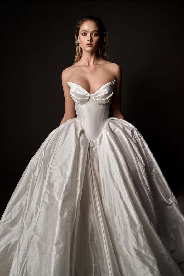 V-neck Satin Ball Grown Wedding Dresses