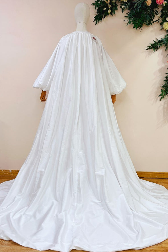 Long Puffy Blue Wedding Evening Cape Full Sleeves