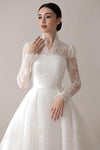 Exquisite Lace Wedding Dress V Neck Full Sleeves