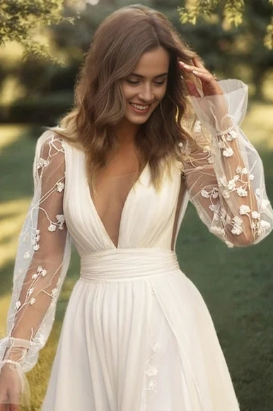 Bohemian Wedding Dress A Line Full Sleeves