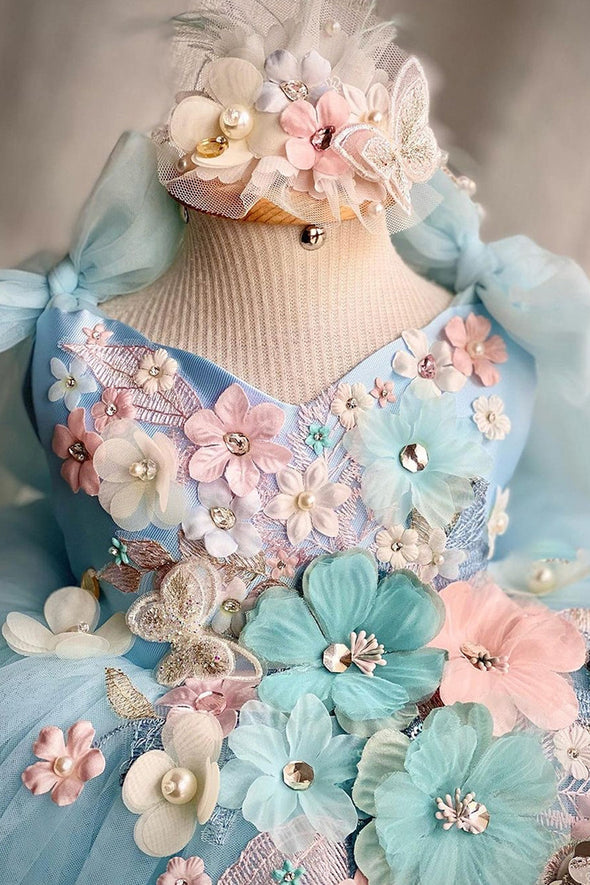 Sky Blue Pretty Flower Girl Dress With Bow