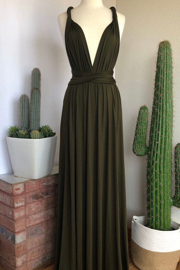 Olive Green Bridesmaid Dress Convertible Gown