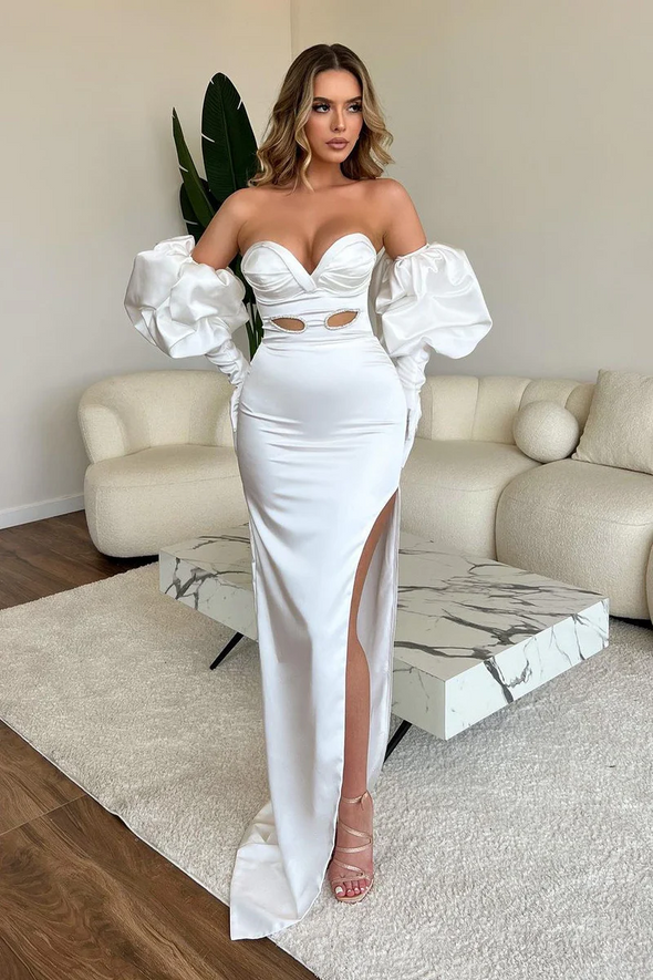 White Long Prom Dress With Sleeves