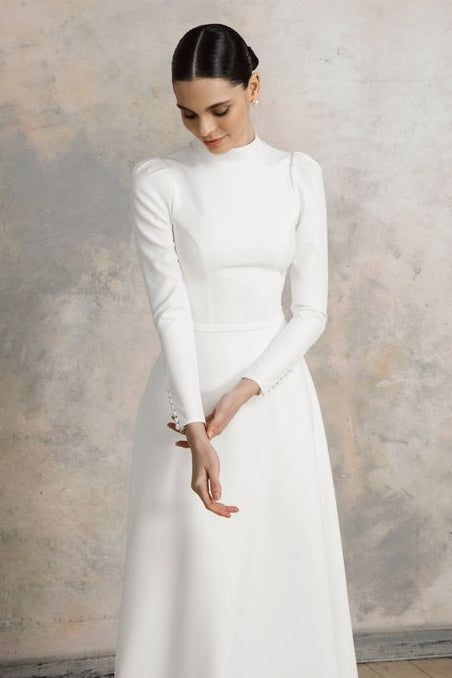 Long Sleeves High Neck A Line Wedding Dress Muslim Gown