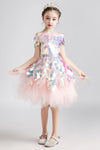 Bling Bling Big Sequin Shinny Pink Girl Party Gown