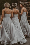 A Line Grey Chiffon Long Bridesmaid Dress