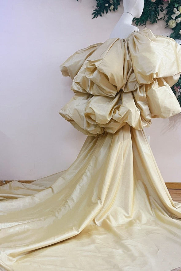 Champagne Long Taffeta Cape PuffySleeves