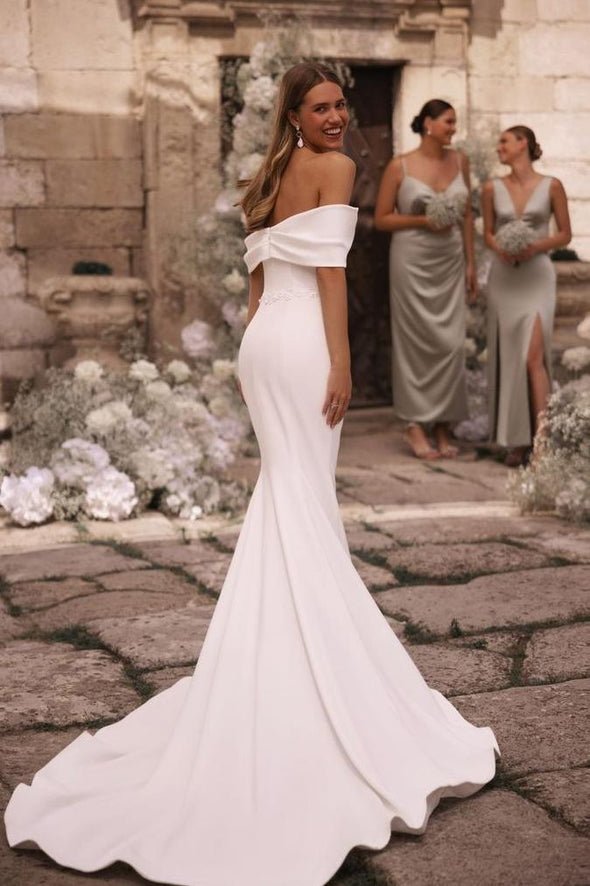 Off The Shoulder Split Long Mermaid Wedding Bridal Dress