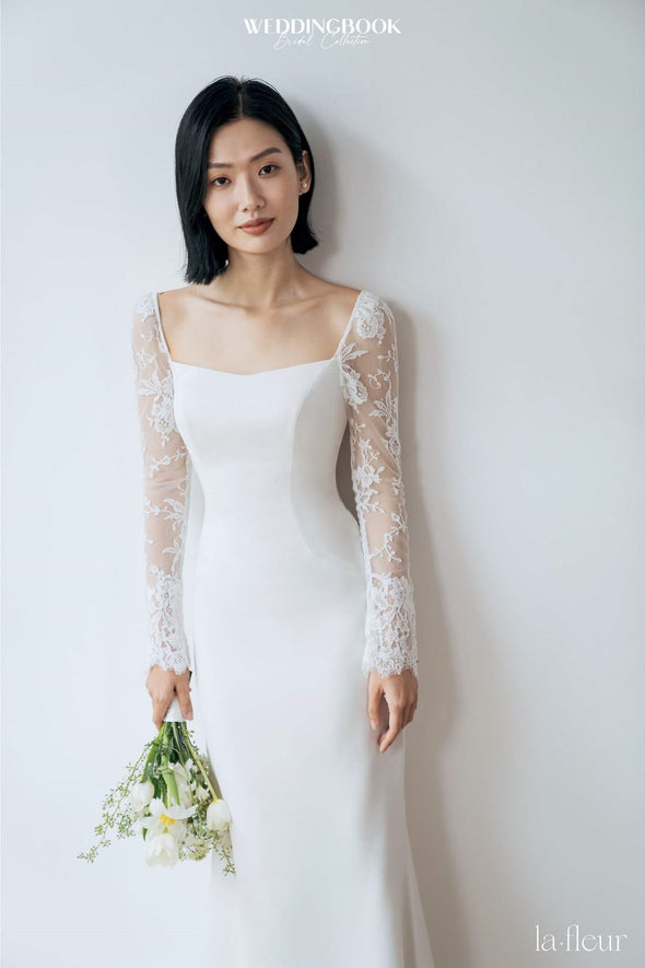 Lace Sleeves Long Simple Sheath Wedding Dress