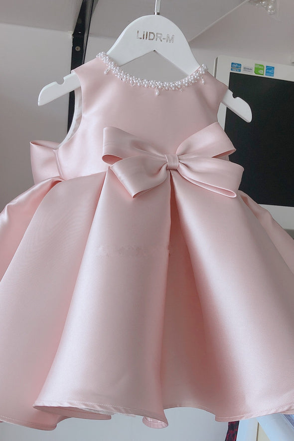 Pink Satin Girl Dress With Jacket