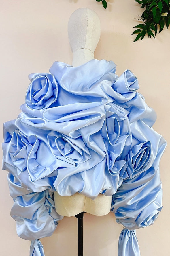 Light Blue Unique Fashionable Jacket With Ribbon