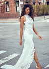 Boho Style Chic Mermaid Sleeveless Lace Appliques Wedding Dress