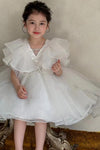 White High Low Ball Gown Flower Girl Party Dress