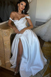 Satin A Line Wedding Dresses Side Slit Wedding Dress