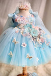 Sky Blue Pretty Flower Girl Dress With Bow