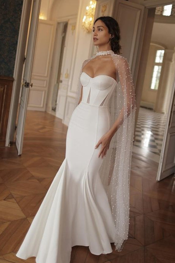 Mermaid Wedding Dresses With Long Beaded Sequined Cape