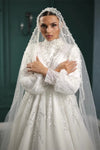 Luxury Beads Sequins Long Wedding Dress High Collar Full Sleeves