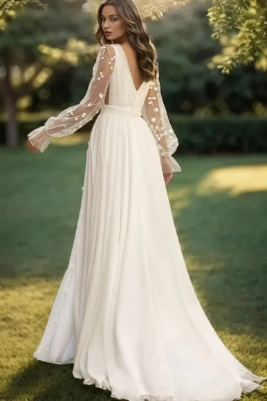 Bohemian Wedding Dress A Line Full Sleeves