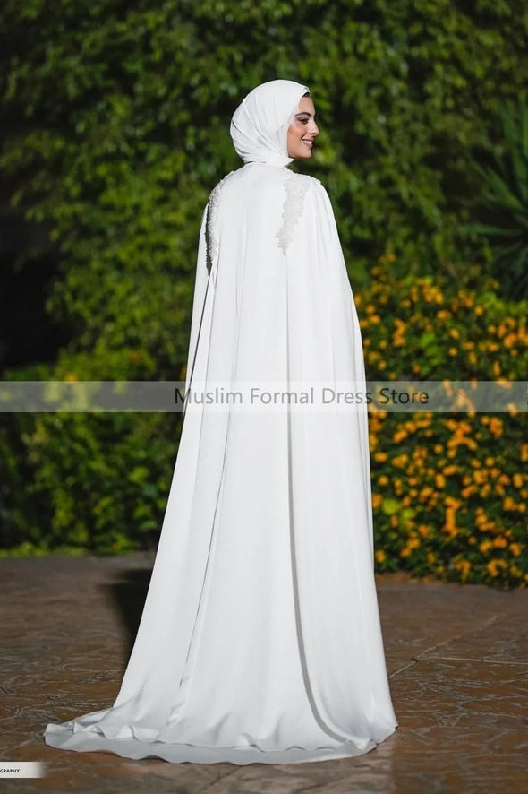 Modest Muslim White Wedding Dresses with Cape