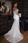 V-neck Satin Mermaid Wedding Dresses Removeable Lace Sleeves