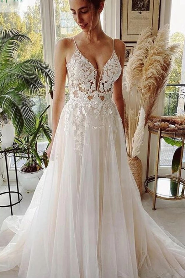 Sheer Illusion Beach Wedding Dresses