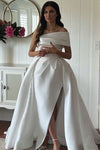 One Shoulder Sheath Satin Wedding Dresses With Detachable Train