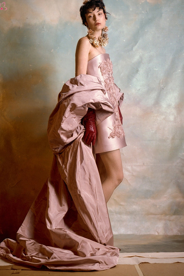 Dusty Rose Taffeta Removable Cape With Puff Sleeves ZJ172