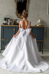 White Satin A Line Flower Girl Dress Backless With Bow