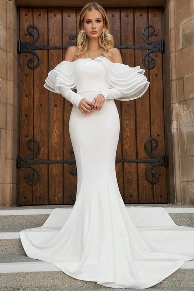 Elegant Off The Shoulder Tiered Ruffles Mermaid Wedding Dresses