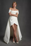 Off The Shoulder Mini Wedding Dress With Detachable Train