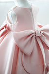 Pink Satin Ball Gown Flower Girl Dress With Pearls