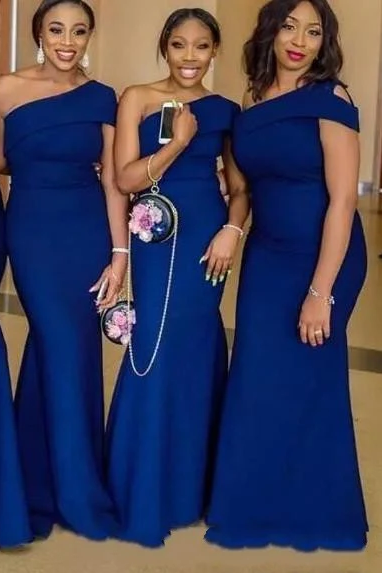 Blue One Shoulder Mermaid Bridesmaid Dresses Black Girl