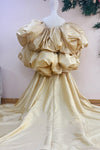 Champagne Long Taffeta Cape PuffySleeves