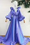 Lavender Taffeta Evening Coat With Flare Sleeves