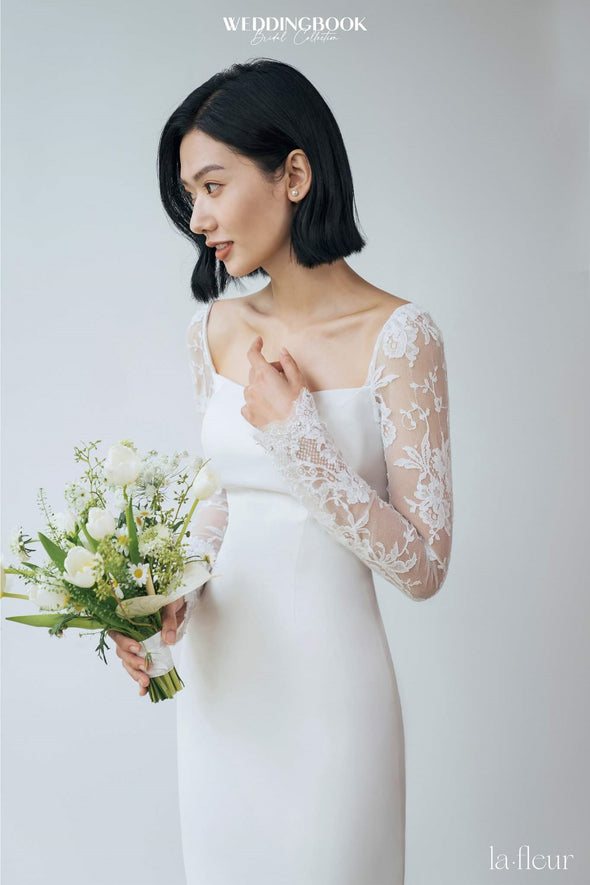 Lace Sleeves Long Simple Sheath Wedding Dress